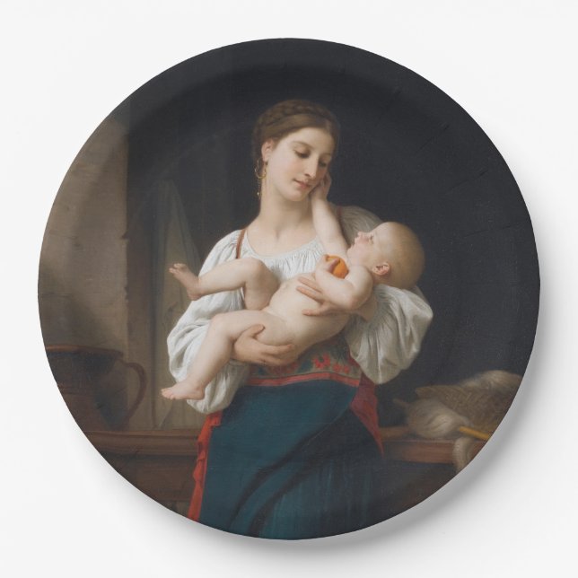 Prato De Papel Mãe e Criança (por Bouguereau) (Frente)