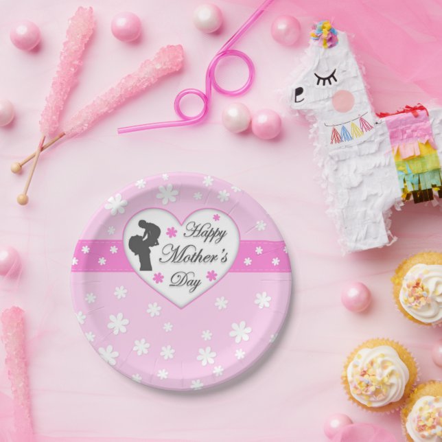 Prato De Papel Mãe e Dia de as mães rosa bebê (Festa)