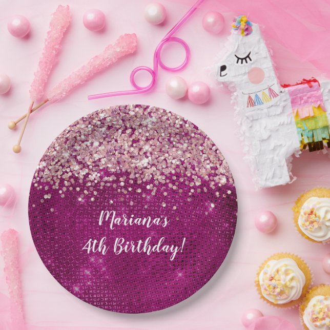 Prato De Papel Magenta Rosa Qualquer Festa de aniversário De Idad (Festa)