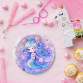 Prato De Papel Magia de Chá de fraldas Sereia Adorável