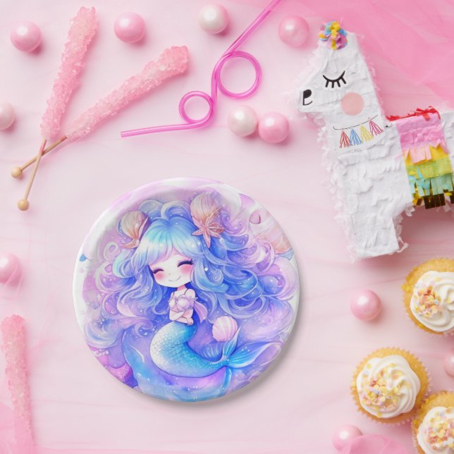 Prato De Papel Magia de Chá de fraldas Sereia Adorável (Festa)