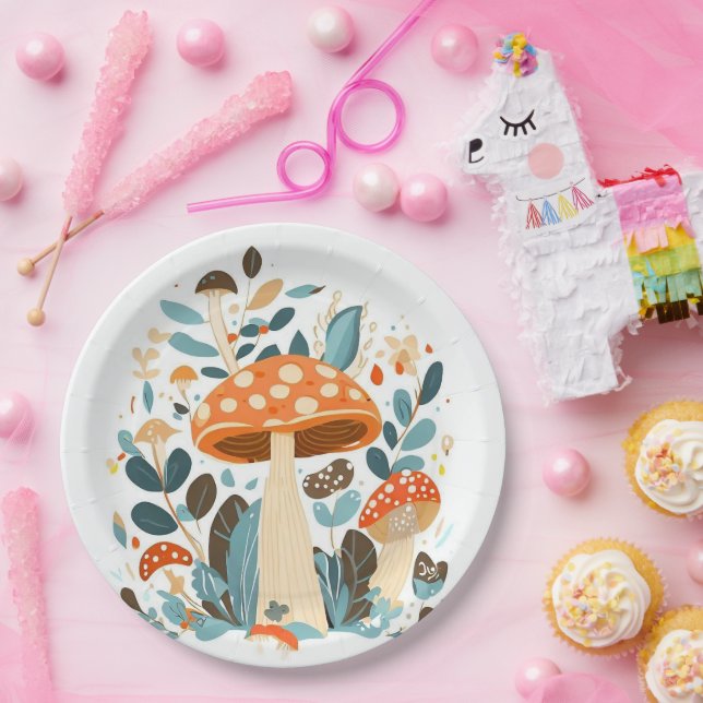 Prato De Papel Magia do Dia do Cogumelo (Festa)