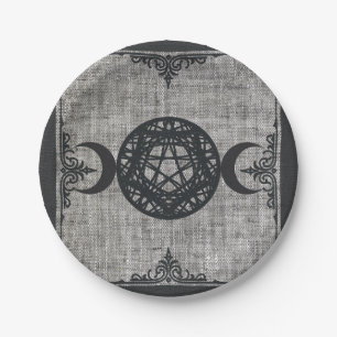 Prato De Papel Magia Negra Triplo Pentagrama da Lua Vintage Wicca