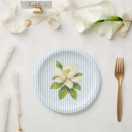 Prato De Papel Magnolia Flower Custom Wedding Blue Stripe