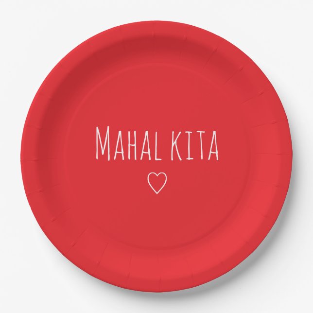 Prato De Papel 'Mahal Kita' I Love You Filipino Valentine's Day (Frente)
