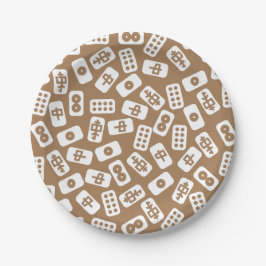 Prato De Papel Mahjong azulejo branco em castanho