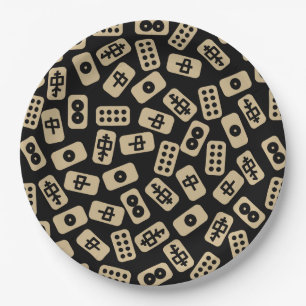 Prato De Papel Mahjong azulejos bege em preto