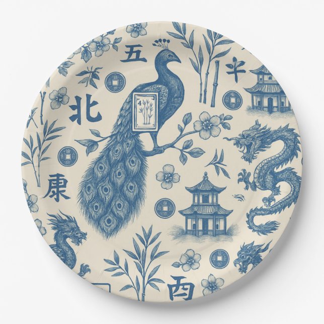 Prato De Papel Mahjong Toile Paper Plates (Frente)