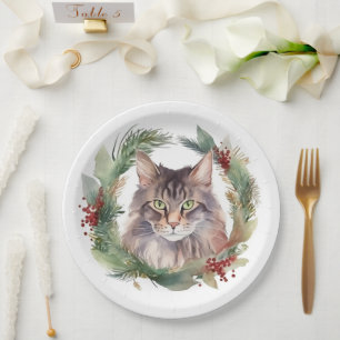 Prato De Papel Maine Coon Cat Wreath Festivo Kitten
