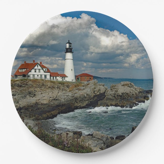 Prato De Papel Maine Portland Head Lighthouse Foto (Frente)