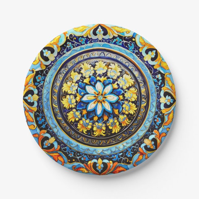 Prato De Papel Maiolica Floral espanhola italiana medieval (Frente)