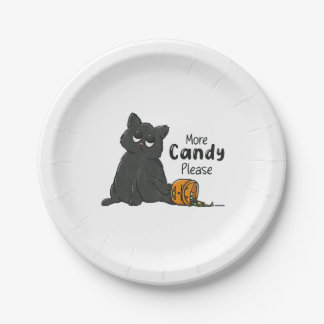 Prato De Papel Mais Doces Por Favor Halloween Gato Preto