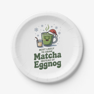 Prato De Papel Mais Propenso a Beber Matcha em vez de Eggnog