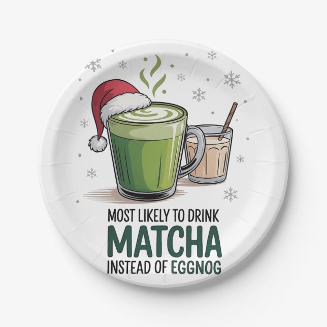 Prato De Papel Mais Propenso a Beber Matcha em vez de Eggnog no N (Frente)