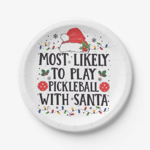 Prato De Papel Mais Propenso a Jogar Pickleball com o Papai Noel