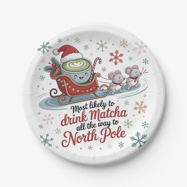 Prato De Papel Mais Provável De Beber Matcha Até O Natal  (Frente)