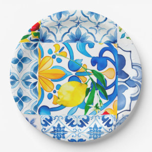 Prato De Papel Majolica, limão, azulejos sicilianos,