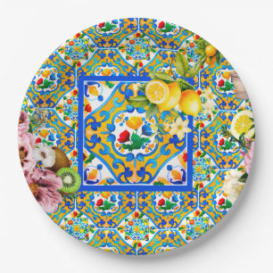 Prato De Papel Majolica, limão, azulejos sicilianos,