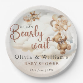 Prato De Papel Mal Podemos Esperar Chuvinha Marrom Baby Shower