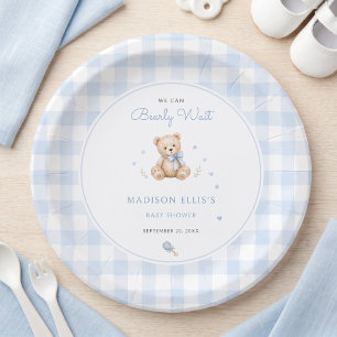 Prato De Papel Mal Podemos Esperar Urso Aquarela Azul