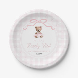 Prato De Papel Mal Podemos Esperar Urso de Pelúcia Rosa Chá de Be