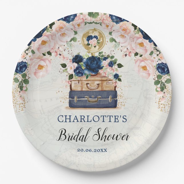 Prato De Papel Mala de Viagem Antiga Rosa Bege Casamento (Frente)