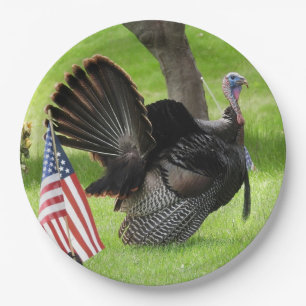 Prato De Papel Male Wild Turkey Com Bandeira Americana Plate