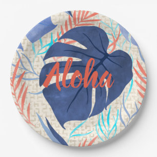 Prato De Papel Maleah Monstera Tropical Havaiana - Azul