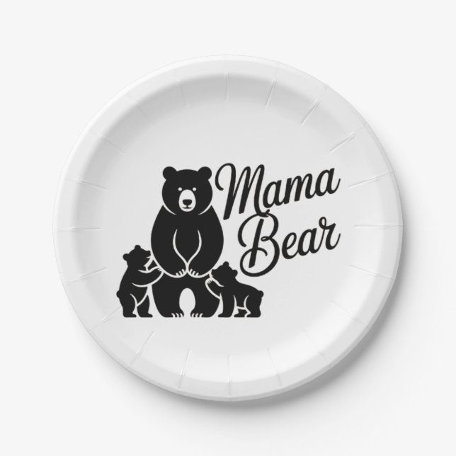 Prato De Papel Mama Bear with Cubs Cute Family Bear (Frente)