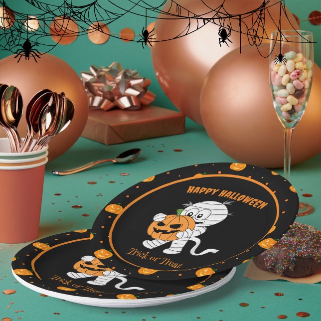 Prato De Papel Mamãe Engraçada Caminhando Com A Festa De Abóbora  (Criador carregado)