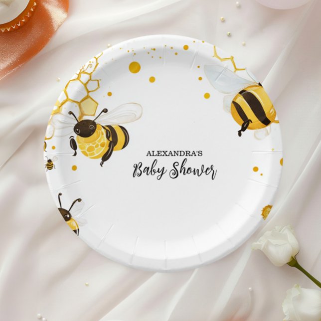 Prato De Papel Mamãe para Bee Wildflower Honeybee Chá de fraldas (Criador carregado)
