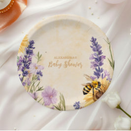 Prato De Papel Mamãe para Chá de fraldas Floral de Abelha