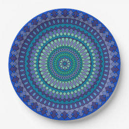 Prato De Papel Mandala Blue e Green Party Paper Placas