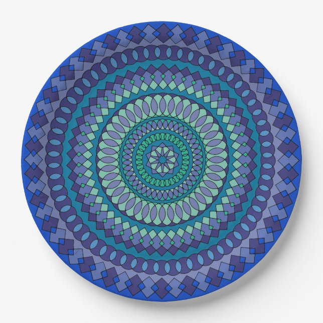 Prato De Papel Mandala Blue e Green Party Paper Placas (Frente)