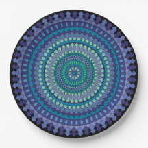 Mandala Blue e Green Party Paper Placas