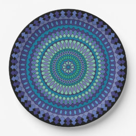Prato De Papel Mandala Blue e Green Party Paper Placas
