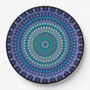 Prato De Papel Mandala Blue e Green Party Paper Placas
