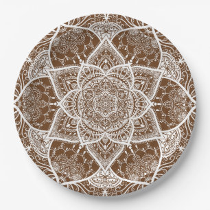 Prato De Papel Mandala castanha e branca - Loergann in Acorn