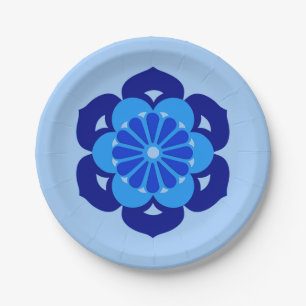 Prato De Papel Mandala da flor de Lotus, índigo e luz - azul