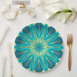 Prato De Papel Mandala Flor de Ouro Azul