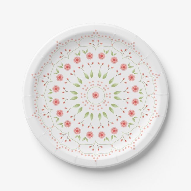 Prato de papel mandala floral pêssego (Frente)