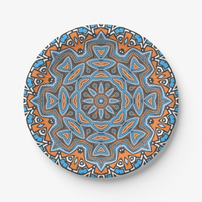 Prato De Papel Mandala geométrica circular abstrato sem costura (Frente)