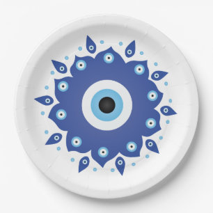 Prato De Papel Mandala Grego Mau Azul Branco