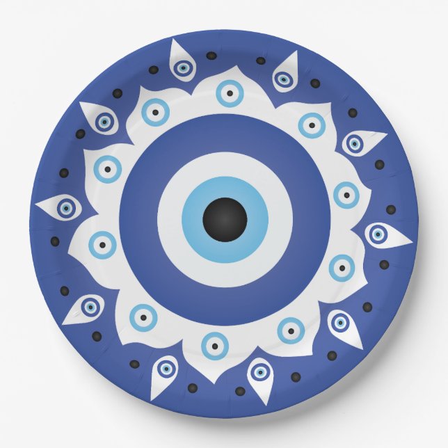 Prato De Papel Mandala Grego Mau Azul Branco (Frente)