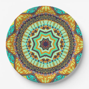 Prato De Papel Mandala Indiano Azul-petróleo