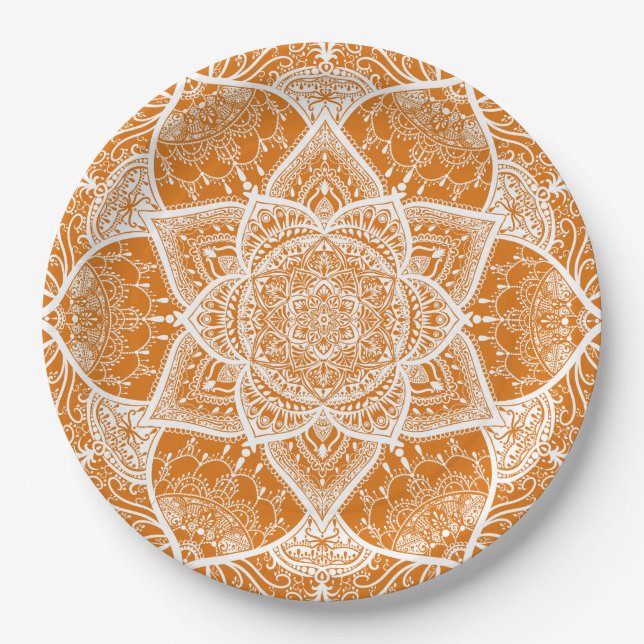 Prato De Papel Mandala Laranja e Branca - Loergann em Pumpkin (Frente)