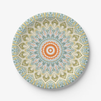Prato De Papel Mandala Medallion em Verde, Azul e Laranja