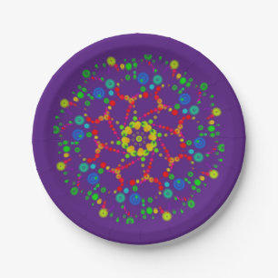 Prato De Papel Mandala Neon Bubble Orbs em Deep Purple