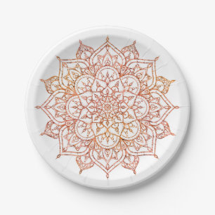 Prato De Papel Mandala Rosa e Laranja no Glama Branco