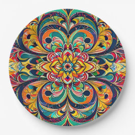 Prato De Papel Mandala Sinfonia de Cores – Floral Psicodélico Ous
